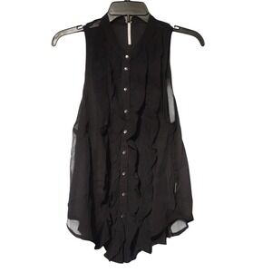 Free People Higher Ground Sheer Ruffle Sleeveless Top Sz Sm Ruffle Button
